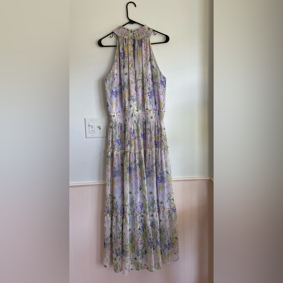 Taylor Chiffon Purple Floral High Neck Tiered Maxi Dress - Picture 4 of 8